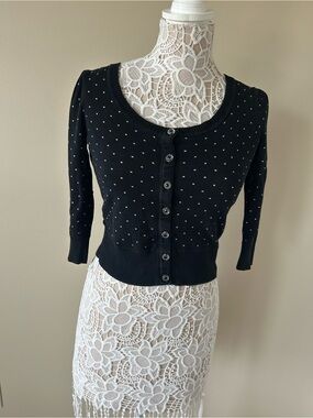 Forever 21 Black Cropped Polka Dot Button Cardigan